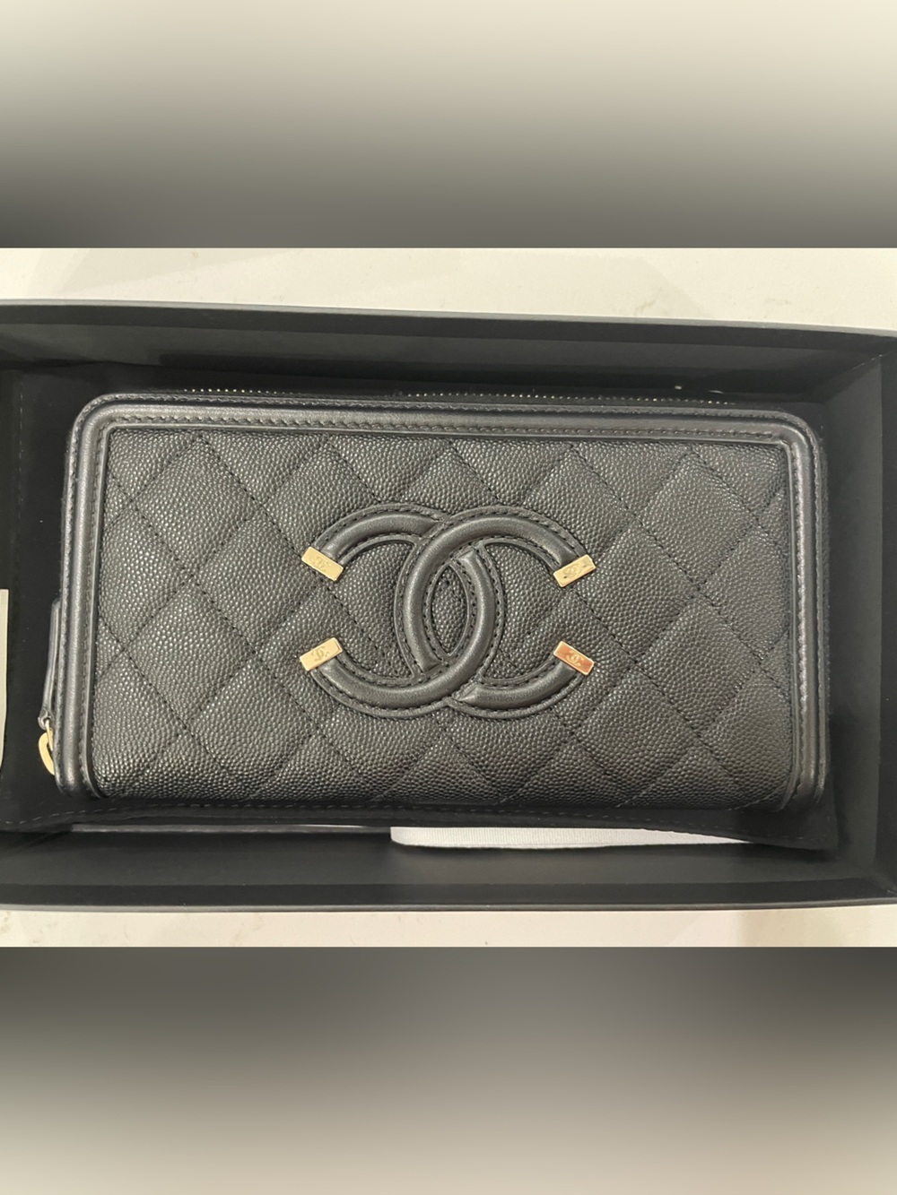 Chanel Zip Filigree Wallet Black